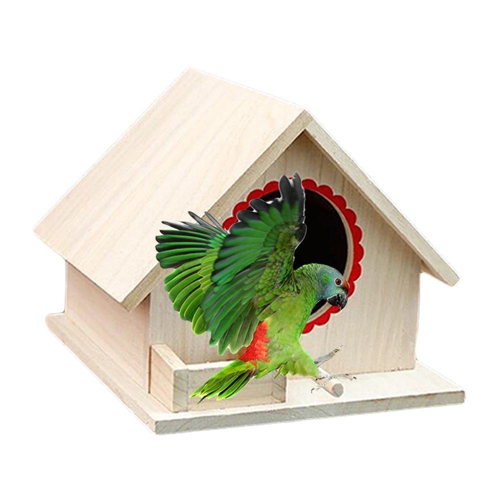 Hut House Garden Wooden Box DIY Pet Toy Bird Nest Hanging Cage Lovely Handmade Outdoor Bird Nest Birdhouse