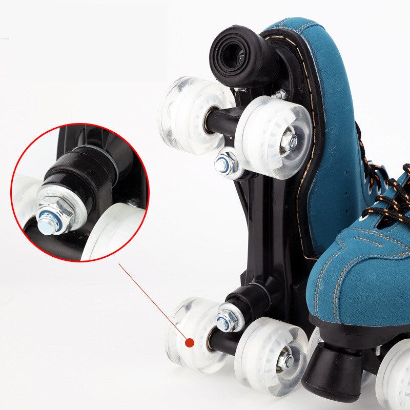 Leather Roller Skates For Adult Navy Blue Double Line Skates Women Men Two Line Skating Shoes Flash 4 Wheels PU Patines