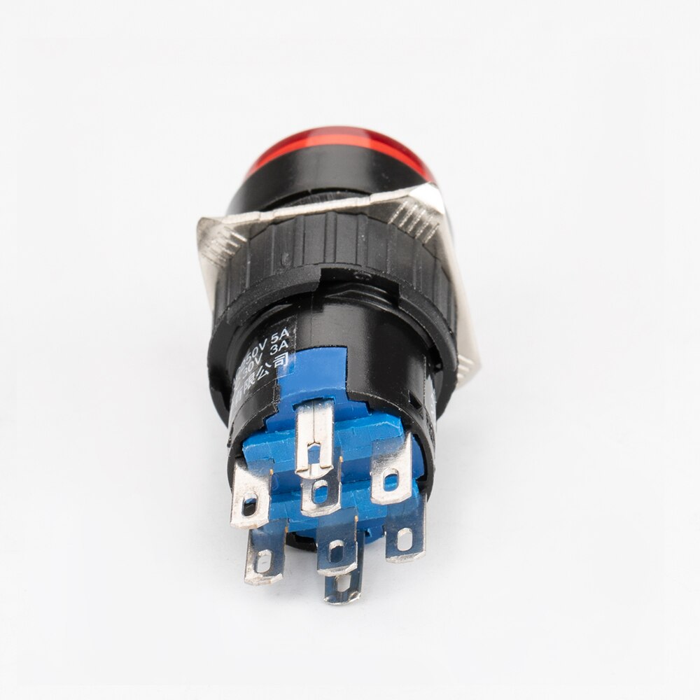 2PCS 16mm Plastic Push Button Switch Indicator Light Momentary Round With 220V Red LED Lamp 8 Pin