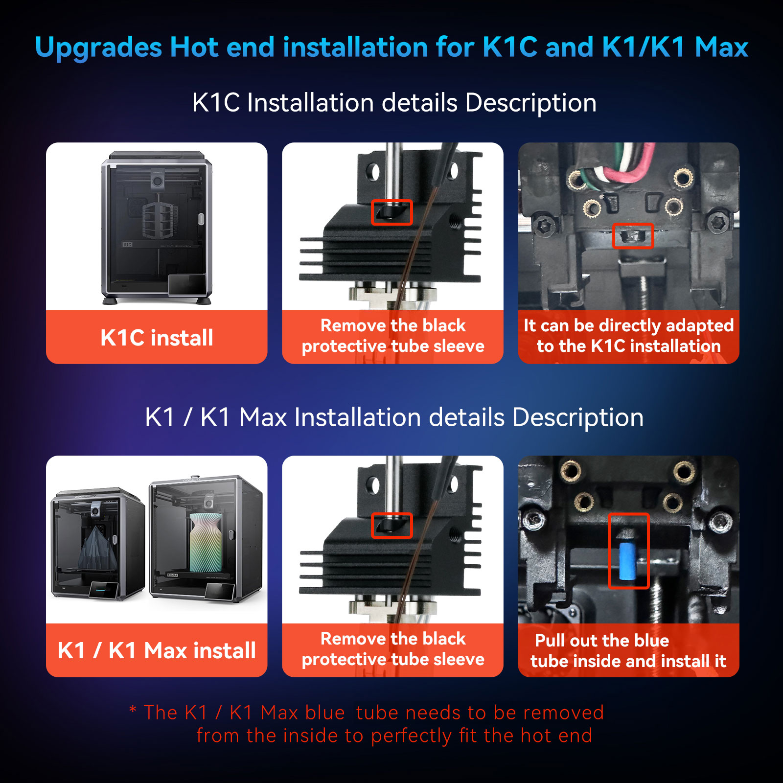 per Creality k1c k1 Max Hotend kit blocco riscaldante in ceramica Accessori 3d Aggiornamento caldo fine Assemblaggio Dissipatore di calore kit ugelli unicorno