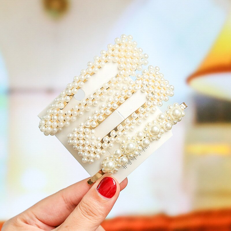 1 conjunto coréia imitado pérola grânulos de cabelo clipes para mulheres doce menina barrettes hairpins acessórios para cabelo artesanal headwear hairgrip: H025-10