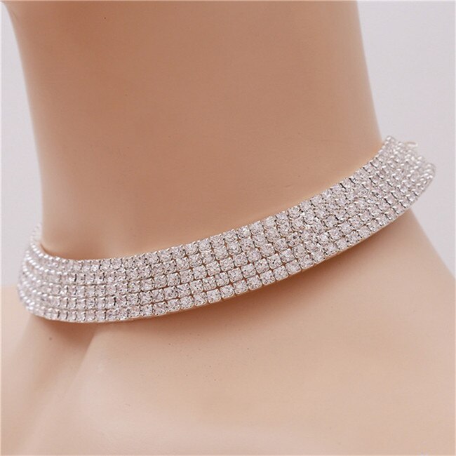 Mode Vrouwen Draaimomenten Crystal Rhinestone Kraag Ketting Choker Kettingen Bruiloft Verjaardag Sieraden 450137: 5 row crystal