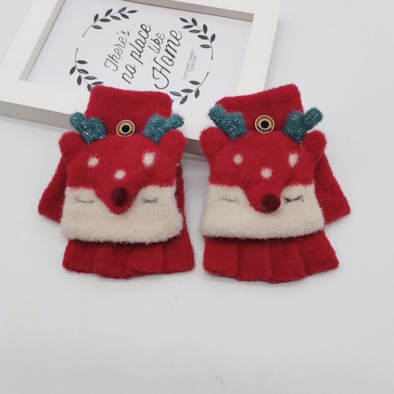 63-7T niños bebé invierno hermosa dibujos animados versátil algodón medio dedo guantes: R