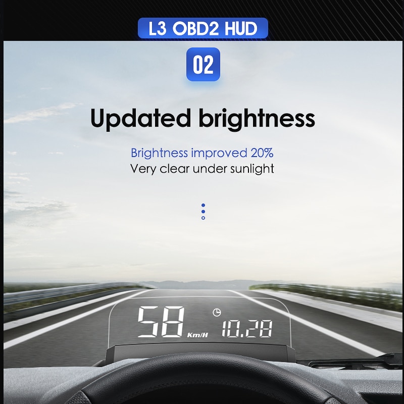 Obd 2 hud spejl  l3 bil head up display forrude hastighed projektor digital speedometer indbygget computer brændstof kilometertal temp