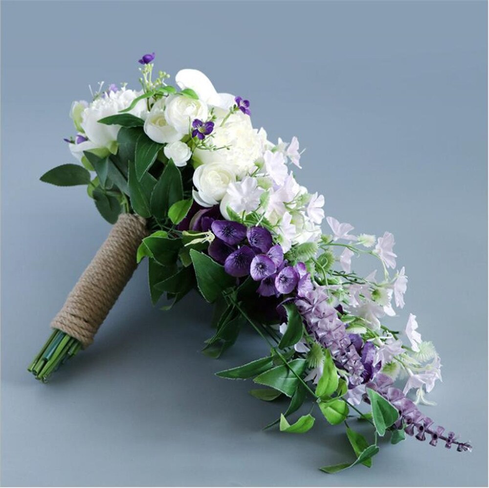 Waterfall Bridal Bouquets Purple Artificial Peony Wedding Flowers Bouquets Rose Party Holding Flower Buque De Noiva Para Casamen