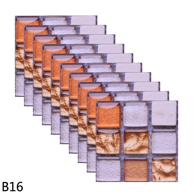 10pcs 10cm Mosaic Wall Tile Waterproof Self Adhesive Stickers for Home Bathroom PVC Tile Decal Kitchen Wall Sticker Art Decorate: B16