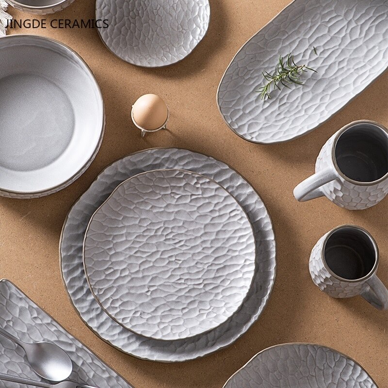 Vajilla de cocina de cerámica de estilo nórdico, taza de desayuno, plato de porcelana para salsa, plato de cena, taza de café, tazón de arroz, tazón de postre y ensalada