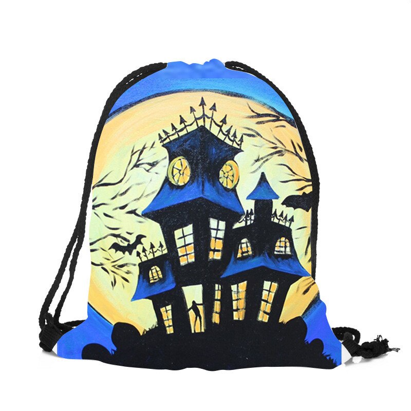 3d print halloween trekkoordtas schattige katten pompoen vleermuis trekkoord rugzak unisex mannen en vrouwen casual reizen dagelijkse tassen