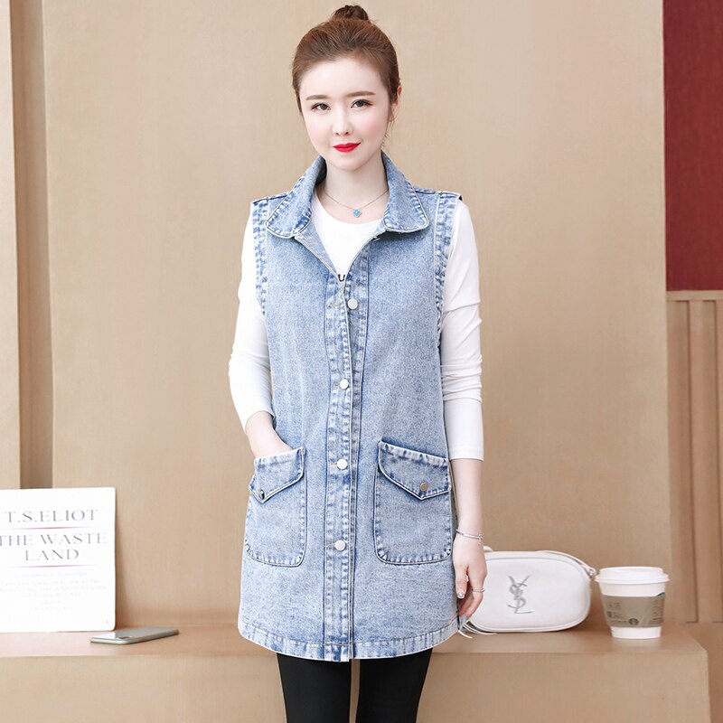 Chaleco Denim Mujer Patchwork chaquetas abrigo largo Jeans chaqueta Casual Tops ropa chaquetas Casaco mujer de talla grande