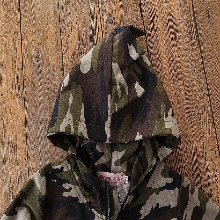 Jongen Jas Herfst Winter Casual Kid Baby Boy Camouflage Jas Rits Jas Top Hooded Uitloper 1-5Y