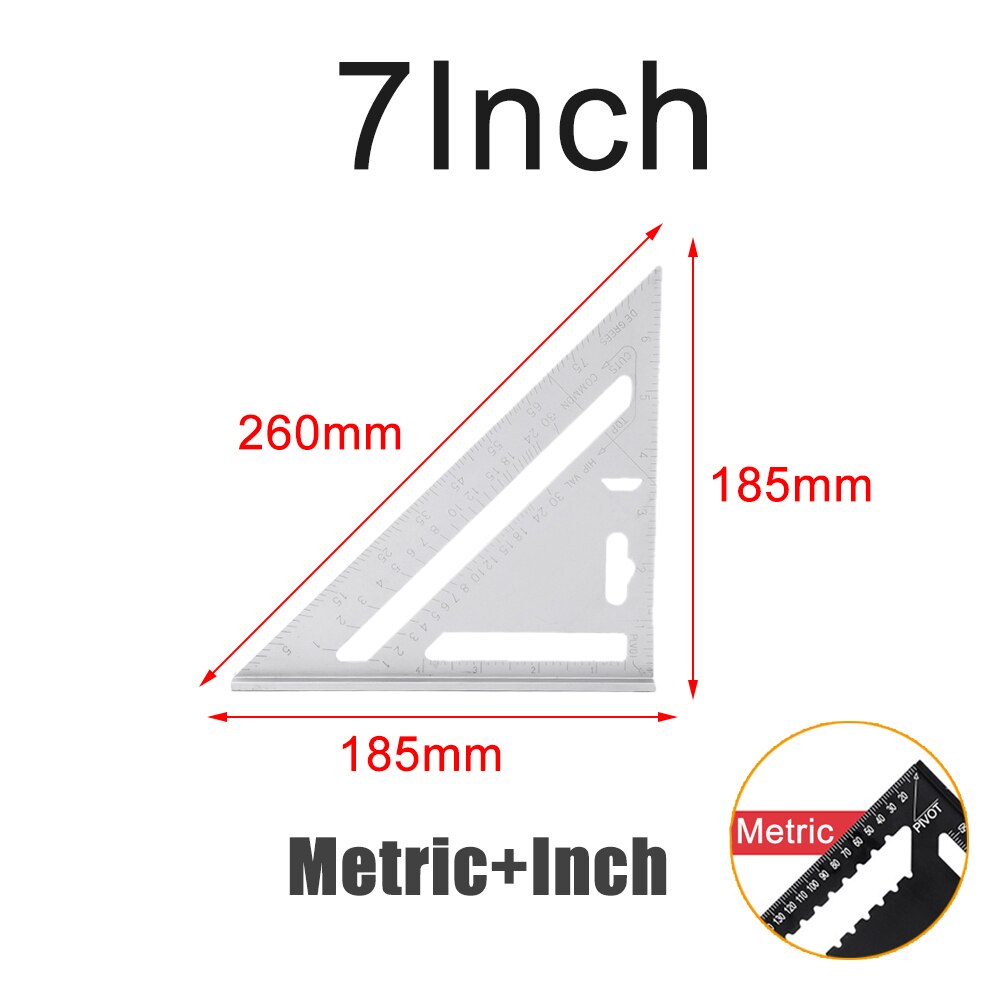 Folding Triangle Squares Ruler Positioning Angle Woodworking Tool Aluminum Alloy 2-in-1 Extendable Layout With Base Goniometer: 7inch white