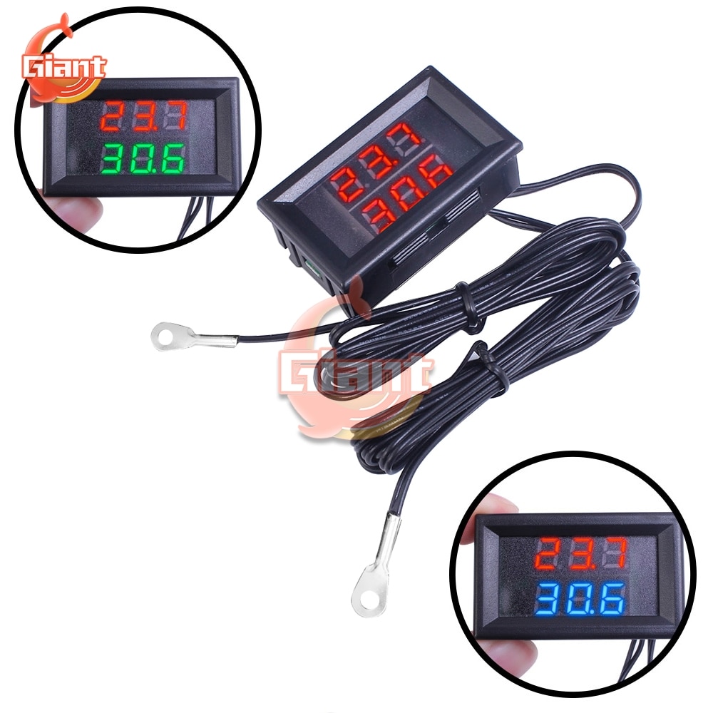 Mini Dual Anzeige Digital Thermometer Dual NTC Wasserdichte Metall Sonde Temperatur Sensor Tester für Auto Zimmer drinnen DC 4-28V 12V