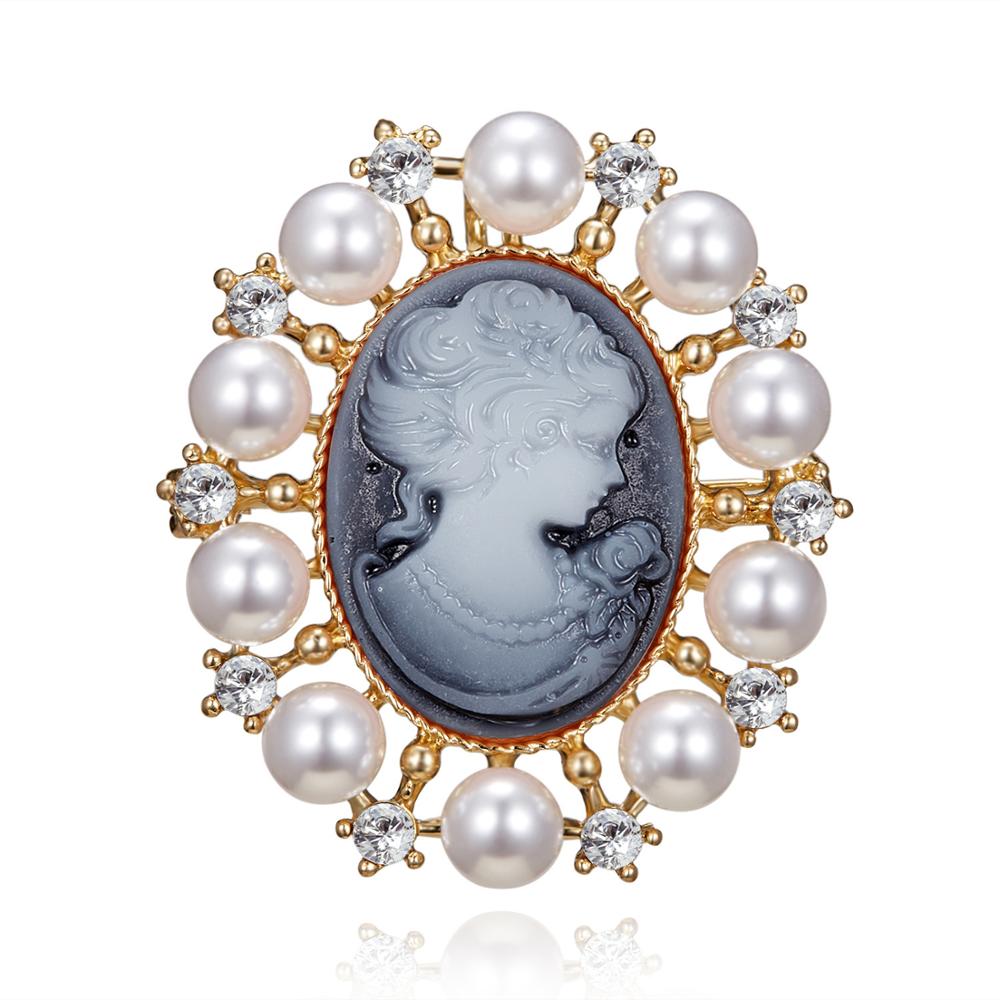 Crystal Rhinestones Cameo Vintage Broches Voor Vrouwen Queen 'S Cameo Beauty Hoofd Broche Pin Kleding Accessoires Meisjes: Goud-kleur