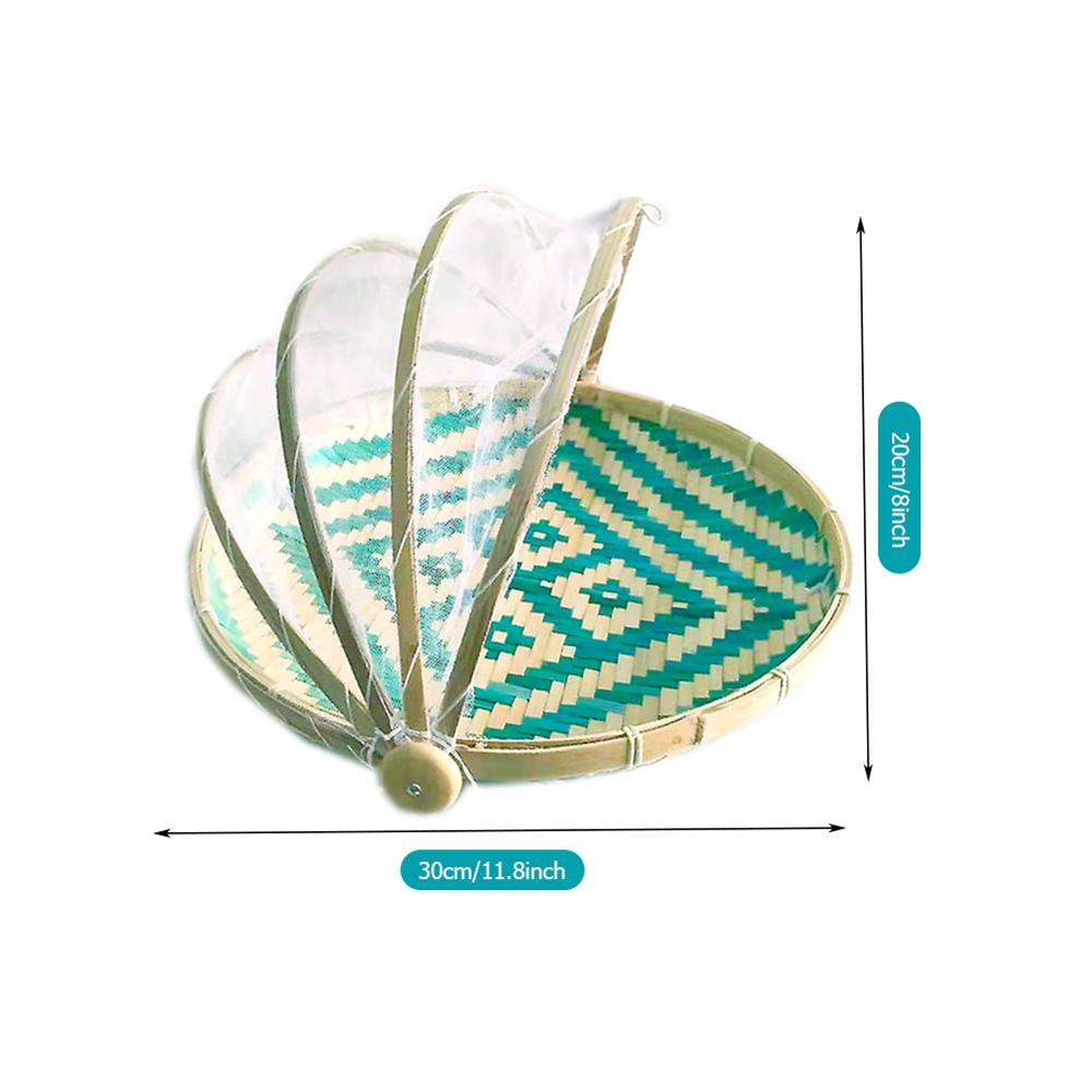 Bamboo Woven Basket Tray Fruit Vegetable Bread Storage Basket Hand-Woven Food Serving Tent Basket Outdoor Picnic Mesh Net Cover: 30CM