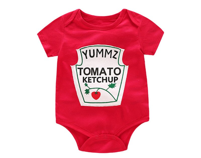 Tomaat Ketchup Gele Mosterd Rood En Geel Bodysuit Baby Boy Twins Baby Kleding Tweeling Baby Jongens Meisjes: Rood / 90CM