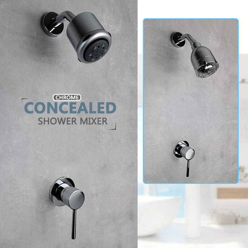 Overhead Top Shower Set ABS 3 Function 4 Inch Shower Solid Brass Cold Valve Shine Chrome Rainfall 1 Way Round Mixer Faucet