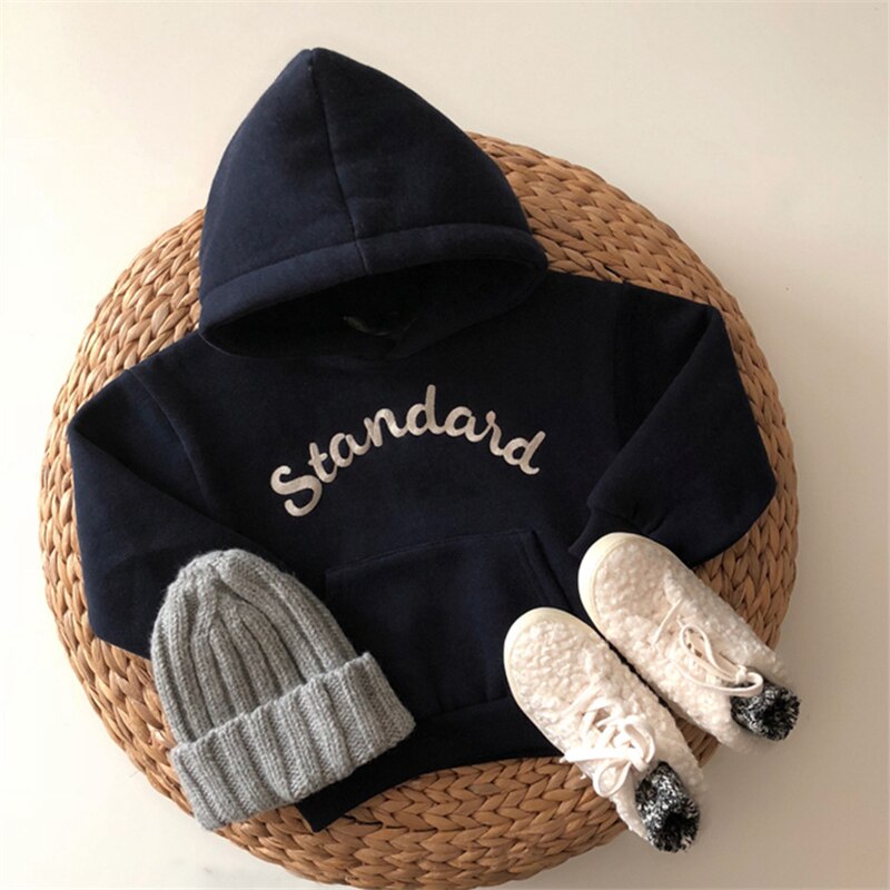 Sudaderas con capucha para bebé, niño y niña, sudadera con letras lisas, Tops gruesos y cálidos, ropa para niño y niña, Disfraces para Otoño e Invierno