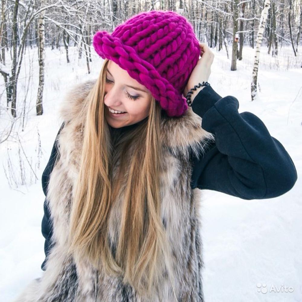 Women Winter Knitted Beanies Hat Thick Soft Warm Coarse Large Knitted Solid Hat Female Ice Ski Bonnet Hat