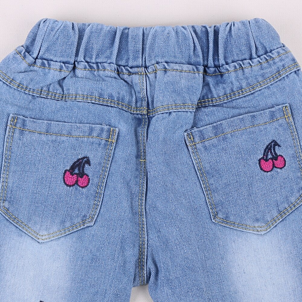 Hej njut av barnkläder flickor jeans för flicka våren höst baby jeans barnbyxor broderade körsbärsbyxor