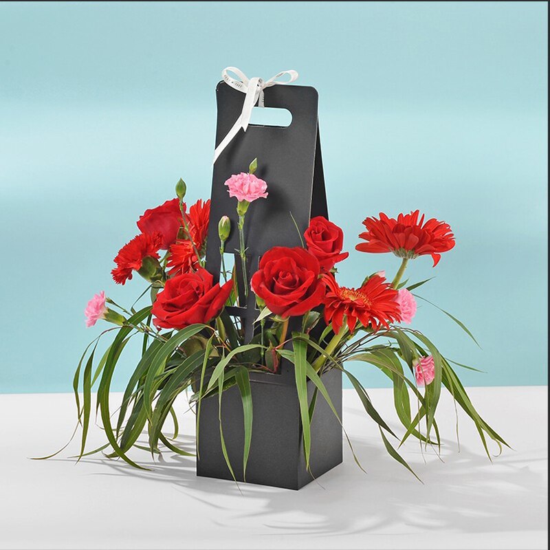 Foldable Flower Box Portable Waterproof Paper Packing Bag Handmade Bouquet Basket Florist Fresh Flower Carrier Bag Wedding