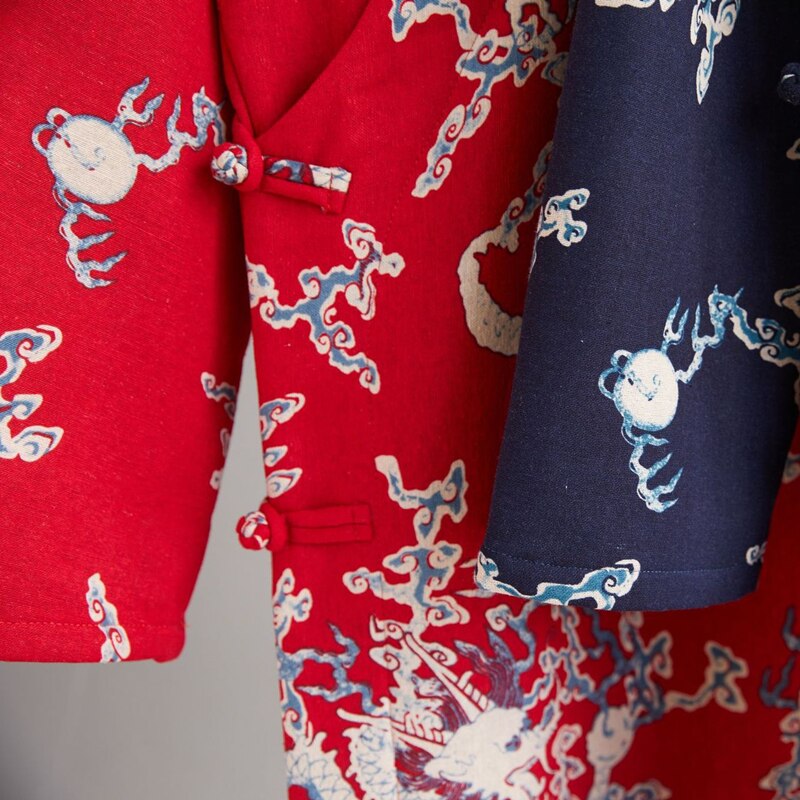 Men Winter Traditional Chinese Style Casual Stand-Up Collar Thicken Cheongsam Male Oriental Style Robe Cotton Tang Suit Qi