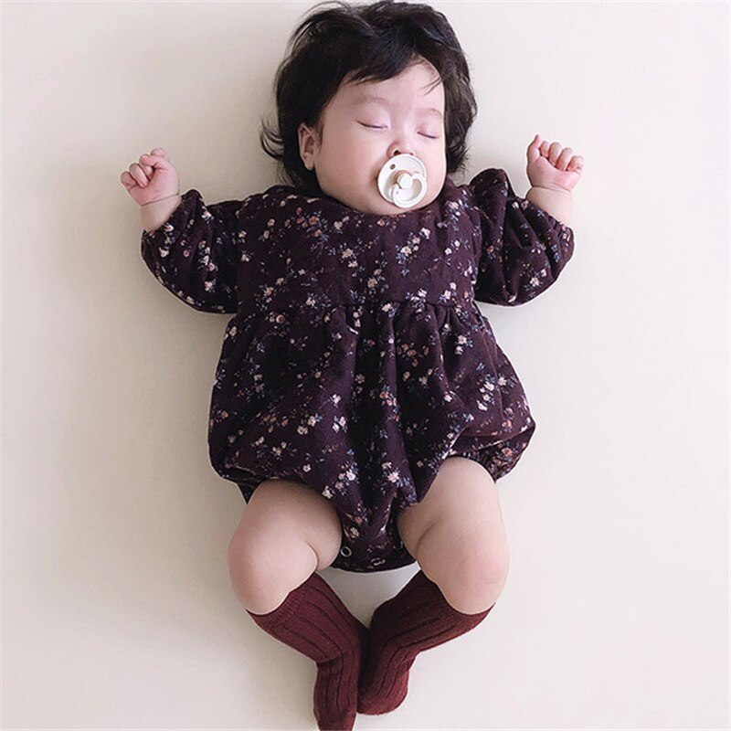 Herfst Koreaanse Baby Meisjes Kleding Bloemenprint Little Sisiter Bodysuits Grote Zus Jurk Katoenen Meisjes Jurk Retro Baby Bodysuit