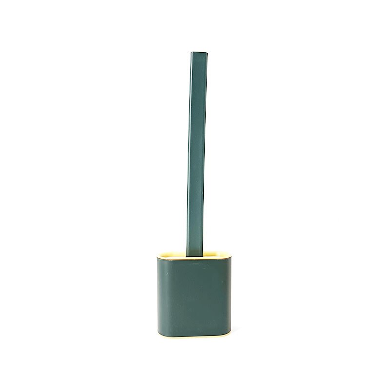 Cepillo de inodoro a prueba de fugas de agua con base de silicona, Wc, cabeza plana, cerdas suaves flexibles, juego de soporte de secado rápido: A-Green