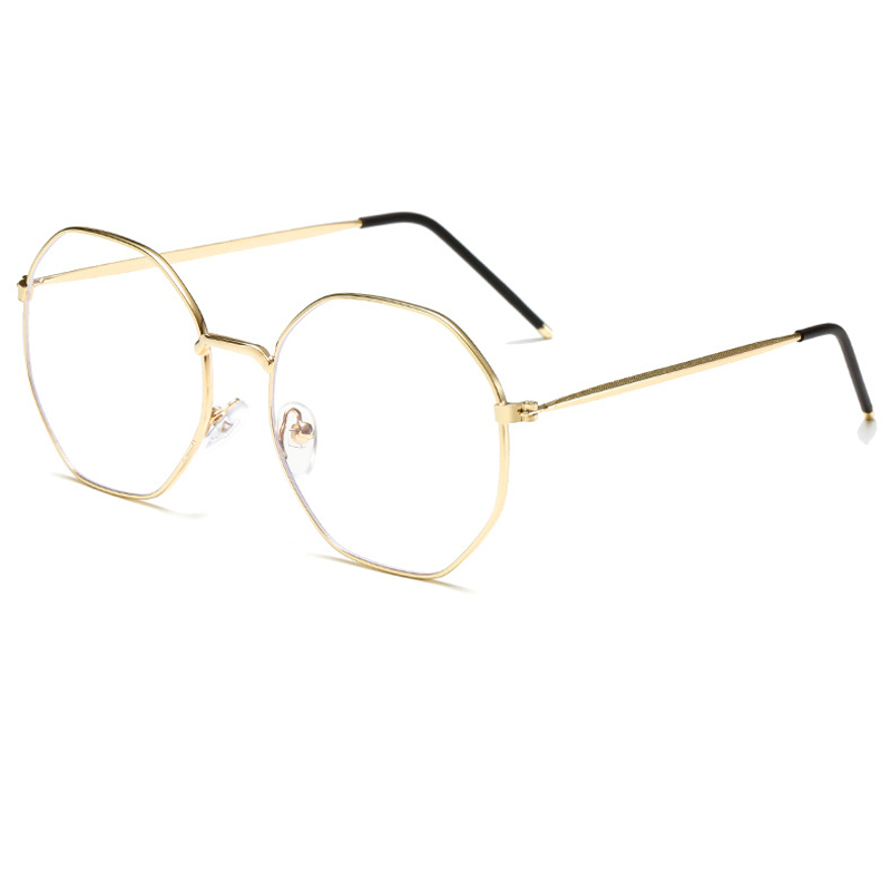 iboode Vintage Metal Irregular Polygon Frame Glasses Women Men Anti Blue Light Eyeglasses Computer Goggle Unisex Eyewear Mirror: Gold