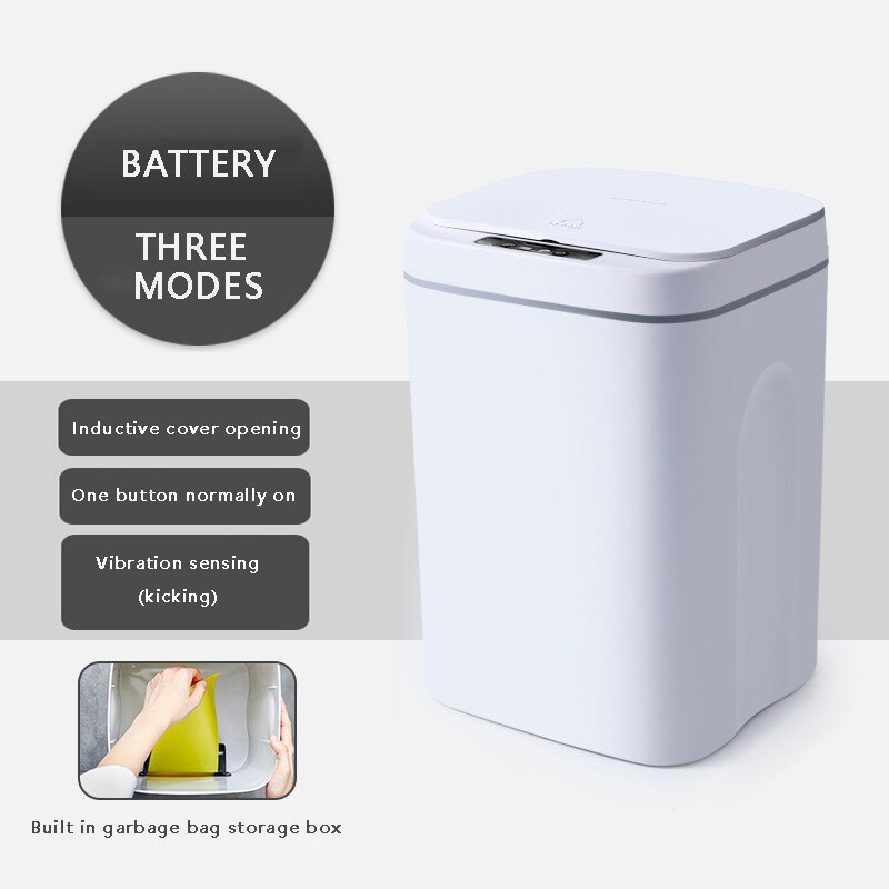 Intelligent papperskorg automatisk sensor soptunna sensor elektrisk soptunna hem soptunna för sovrum kök badrum sopor: Batteri vitt / 16l