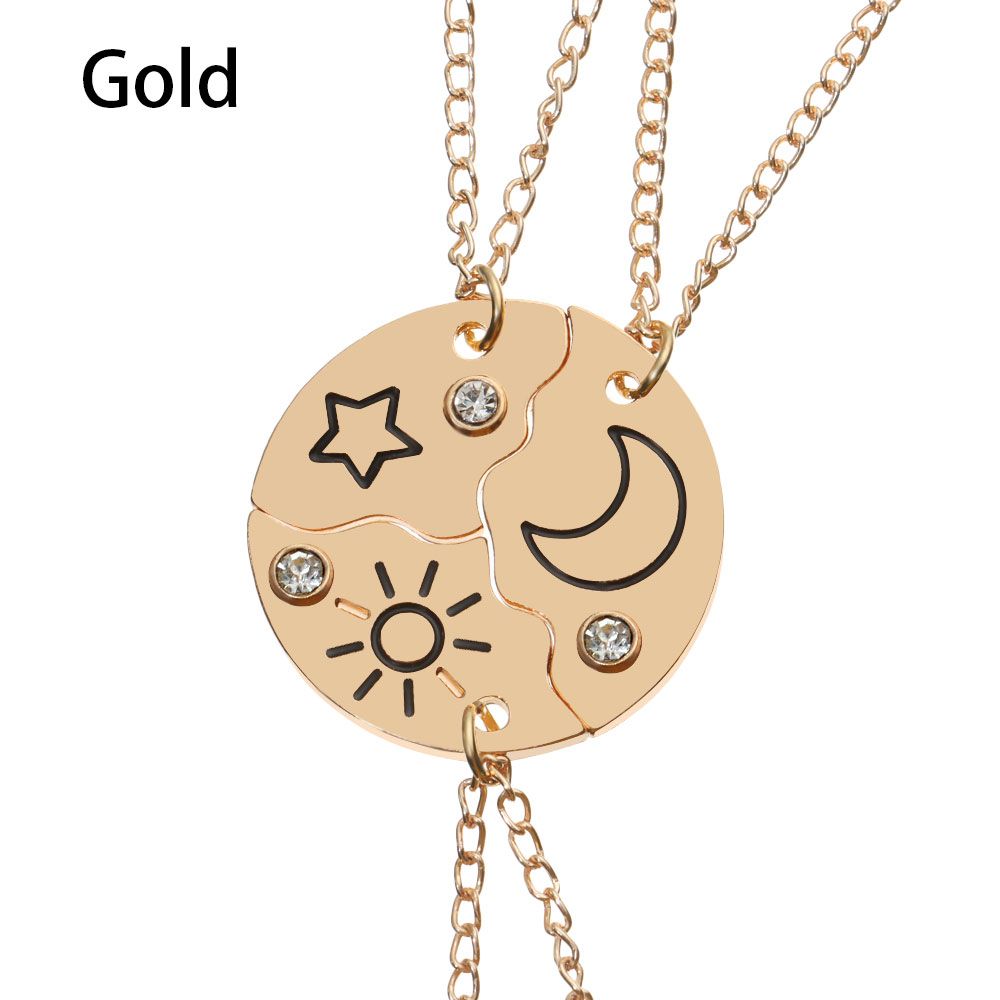 Tredelt sæt stjerne måne sol vedhæng halskæde mænd og kvinder legeret kraveben kæde syning charm chokers smykker: Guld