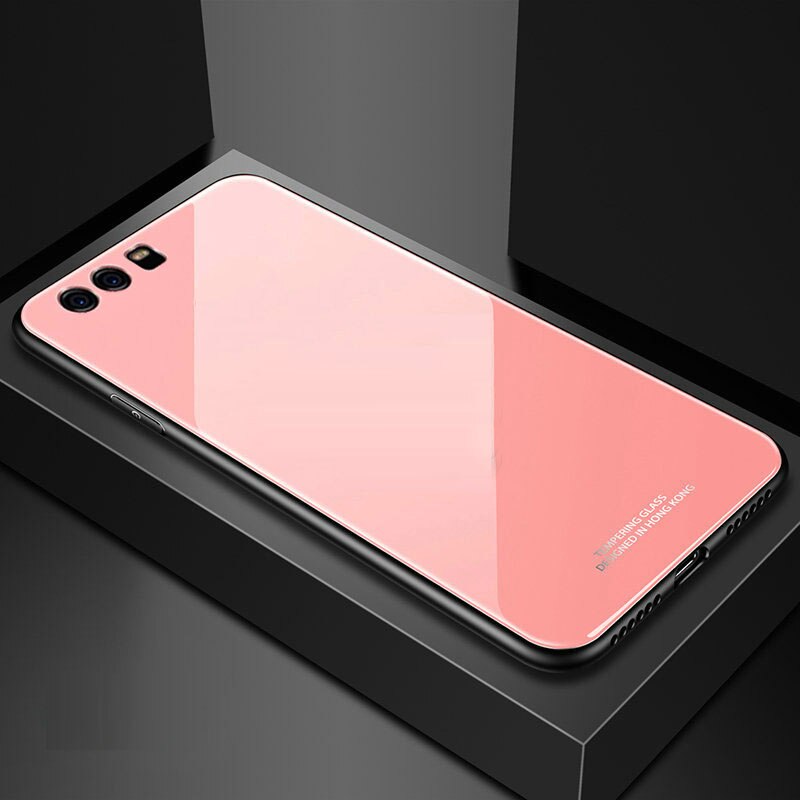 YueTuo luxury original hard glass mirror case for huawei p10 plus p10plus p 10 silicone tpu armor back coque phone cover funda: For huawei p10 / pink