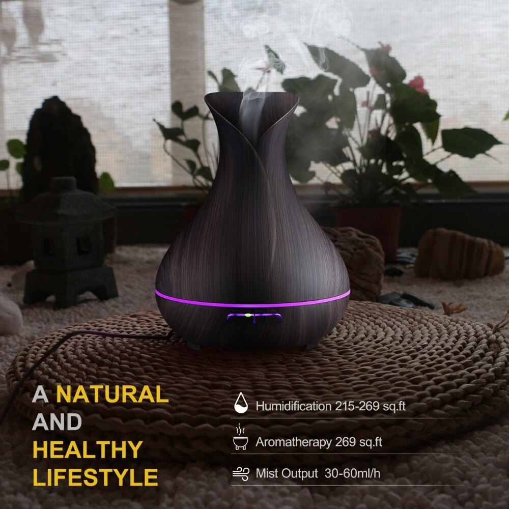400 Ml Aromatherapie Luchtbevochtiger Hout Aroma Essentiële Olie Diffuser 7 Kleur Veranderende Led Voor Office Home Decor Vaas