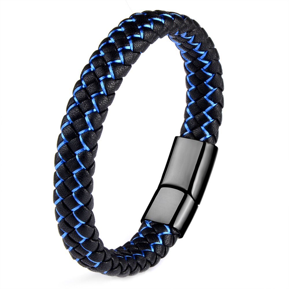 Mode Roestvrij Staal Lederen Armband Magnetische Sluiting Charm Handgemaakte Gevlochten Streep Armbanden Voor Mannen
