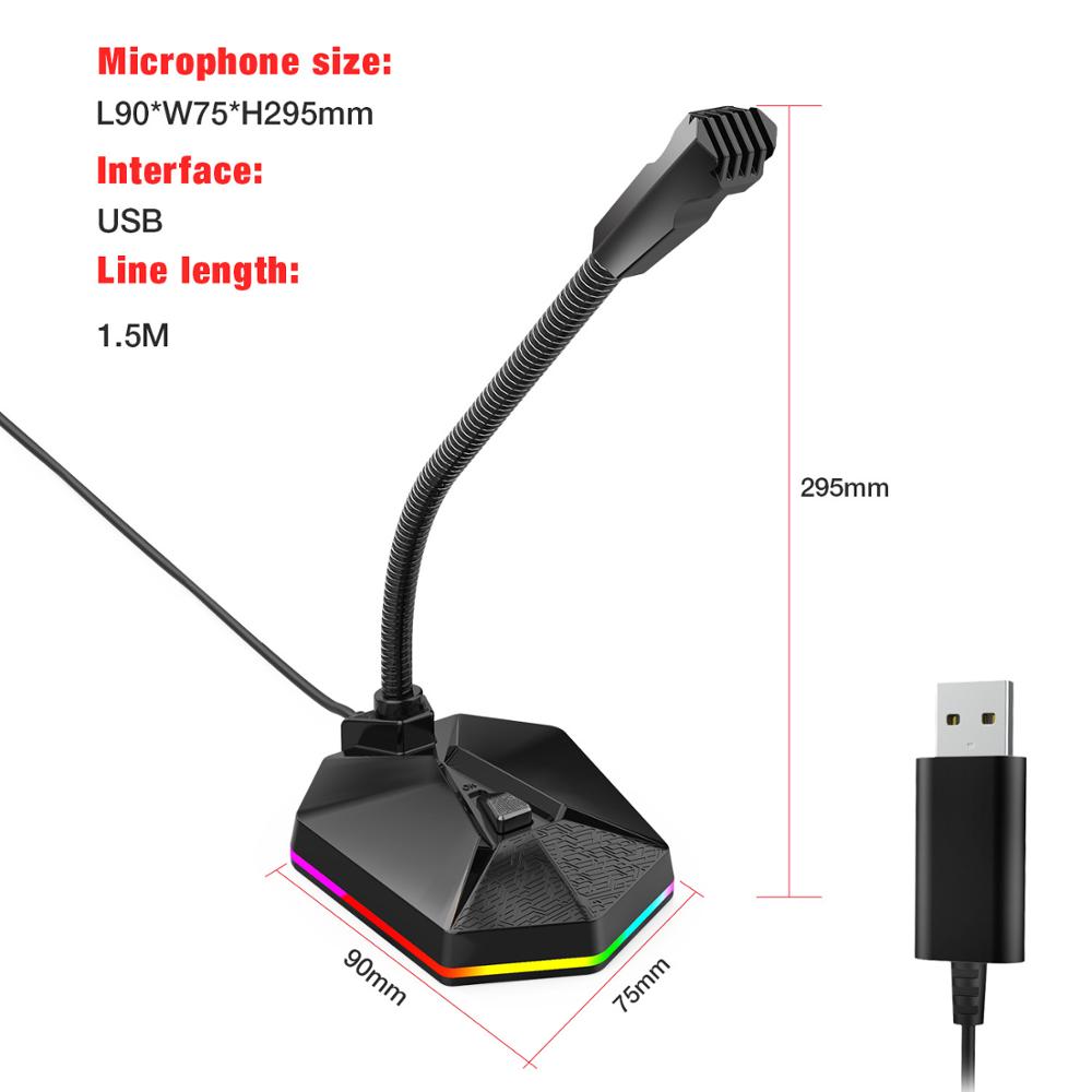 E-sports Game Microphone Colorful RGB Breathing Light Dynamic Wired Microphone USB Studio Gaming 360 Omnidirectionnel Microphone