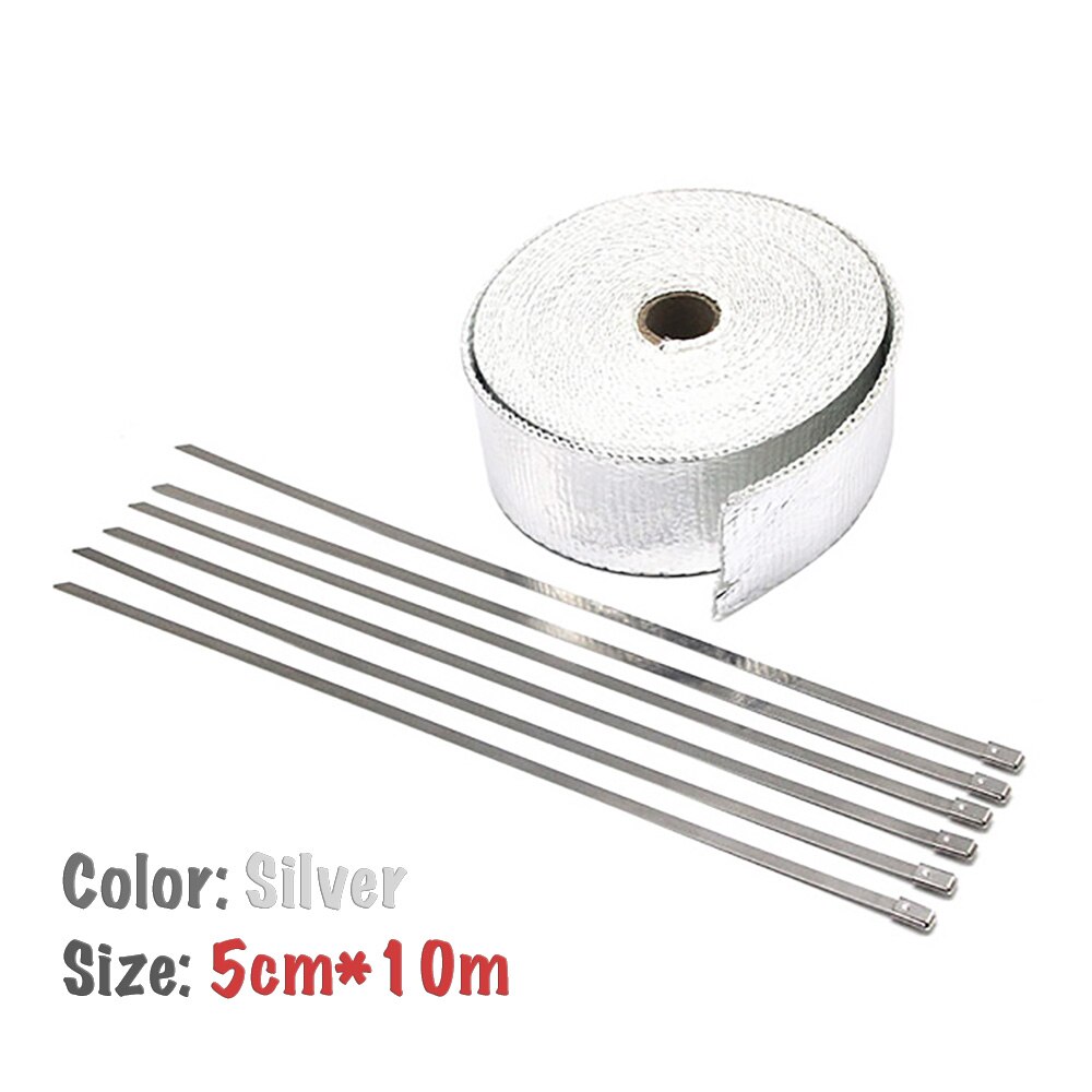 Universal Thermal tape for exhaust manifold (Muffler) to 1200 degree, flame retardant tape (5 cm * 5 m/10 m/15 m): 5cm x 10m Silver