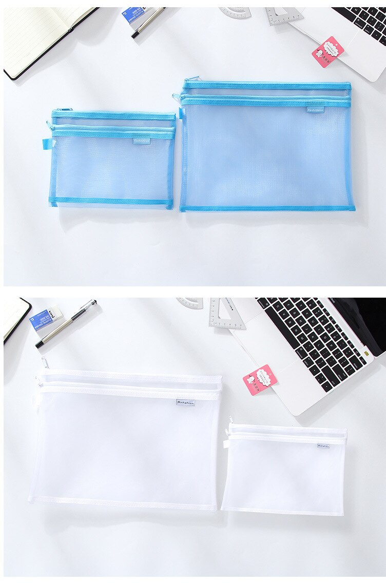 Deckel 1 stücke/freies shiping A4A5 transparent Gittergewebe doppel-reißverschluss tasche Schüler datei tasche bleistift fallen ordner kosmetik tasche datei Halfter