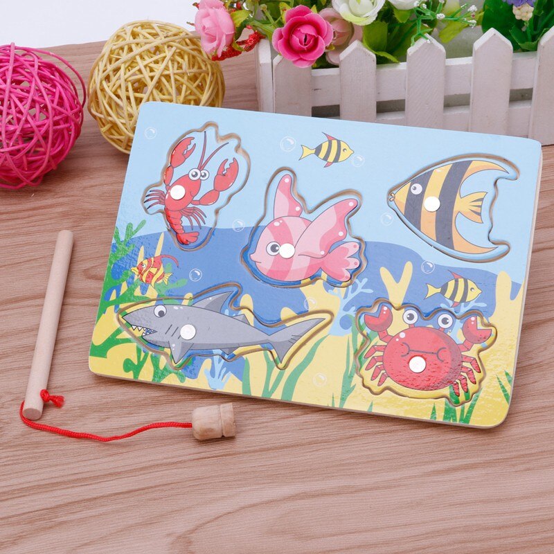 Kinderen Vissen Game Houten Oceaan Jigsaw Board Magnetische Staaf Outdoor Fun Speelgoed Voor Kinderen Baby Kids Magneet Vissen Zxh