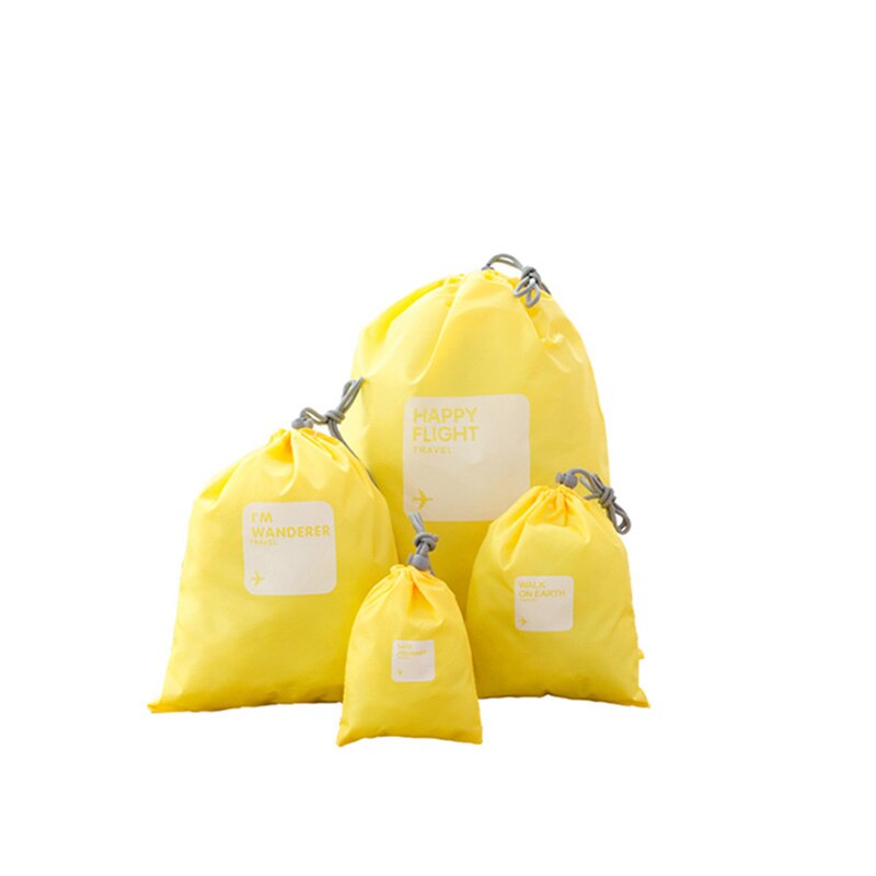 Travel Mountaineering Cycling Sports Polyester Waterproof Beam Pocket Portable Drawstring Four-piece Home Storage Bag: yellow