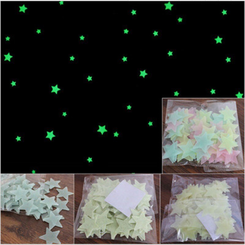 100PC kinderkamer fluorescent glow in the dark sterren glow Muurstickers sterren bright glow heldere kleur sticker d555