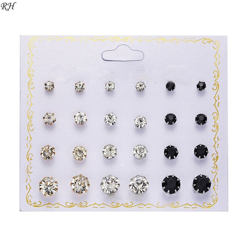 12 pairs/set Crystal Simulated Pearl Earrings Set Women Jewelry Piercing Ball Stud Earring kit Bijouteria brincos