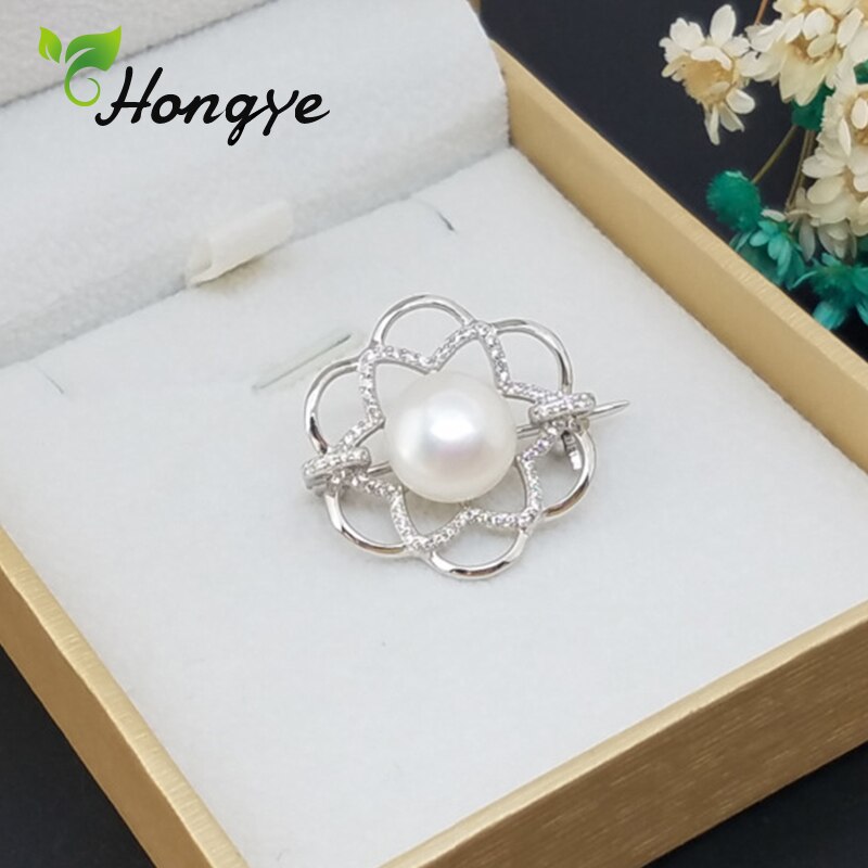 Hongye Aushöhlen Floral Brosche Pins für Mädchen Silber 925 Mantel Zubehör Feine Jewel Natürliche Perle Brosche Kostenloser