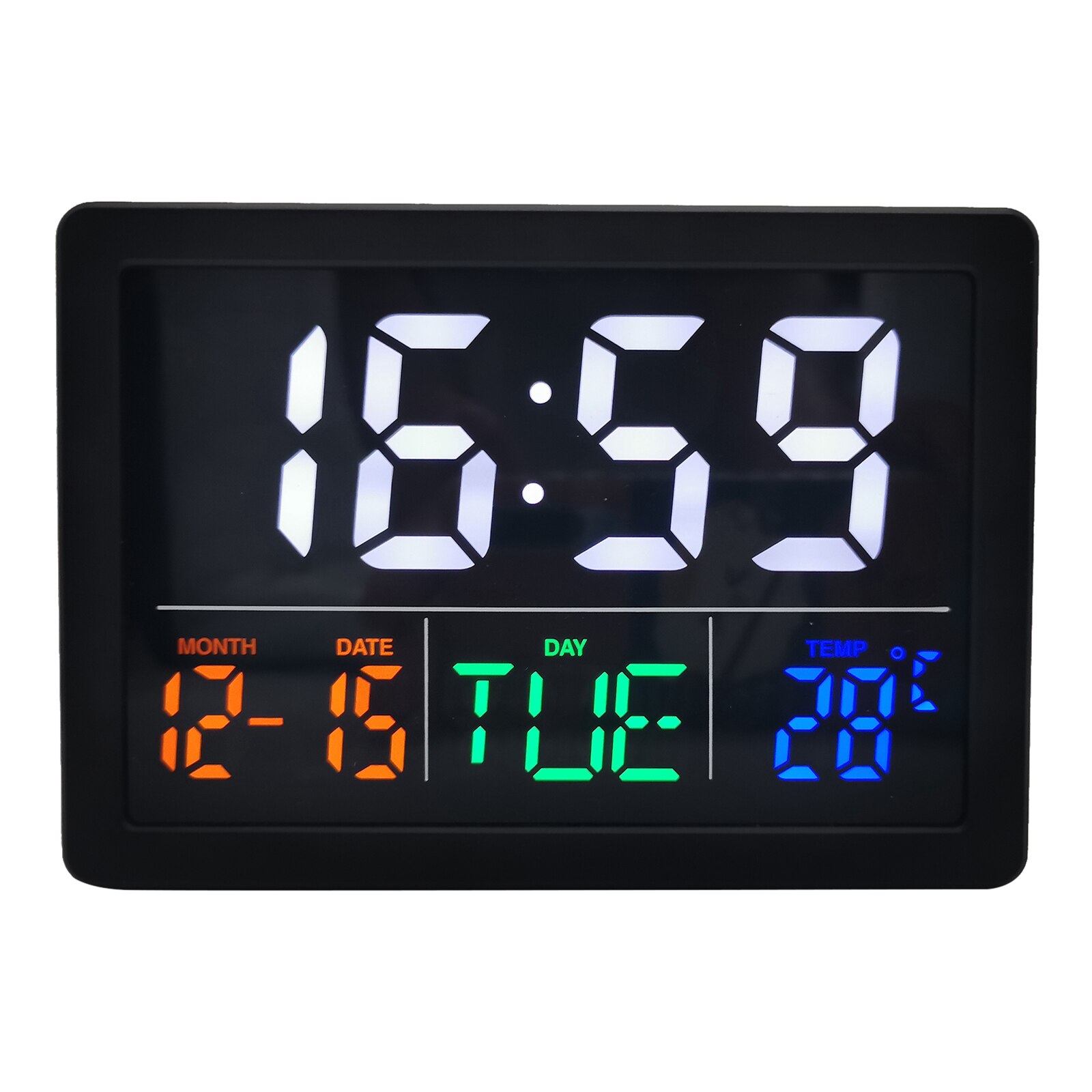 Digital Alarm Clock Time Temperature Date Humidity Display Bedside Clock -10～+50℃ Range Study Decors for Family: black