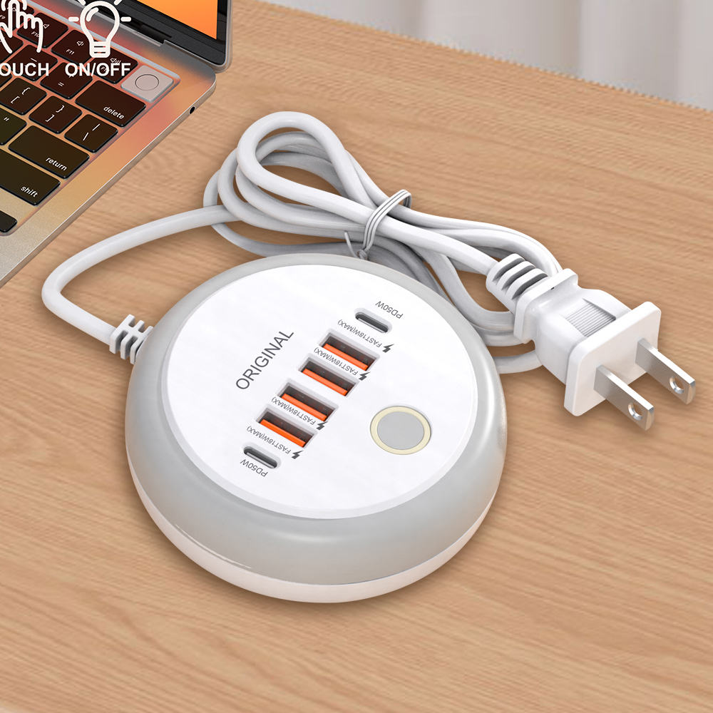 Multi Ports USB Fast Charging Charger 50W Power Strip Socket USB C Wall Charger For iPhone Huawei Xiaomi Phone Adapter EU Plugs: WHITE