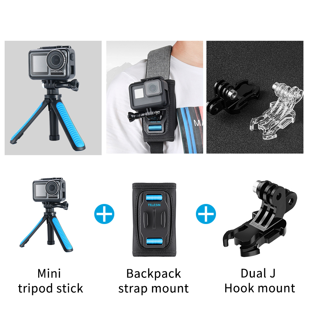 TELESIN fixation rapide bandoulière avec double tête j-crochet sac à dos support de coussin pour GoPro Hero 7 6 5 SJCAM EKEN OSMO ACTION