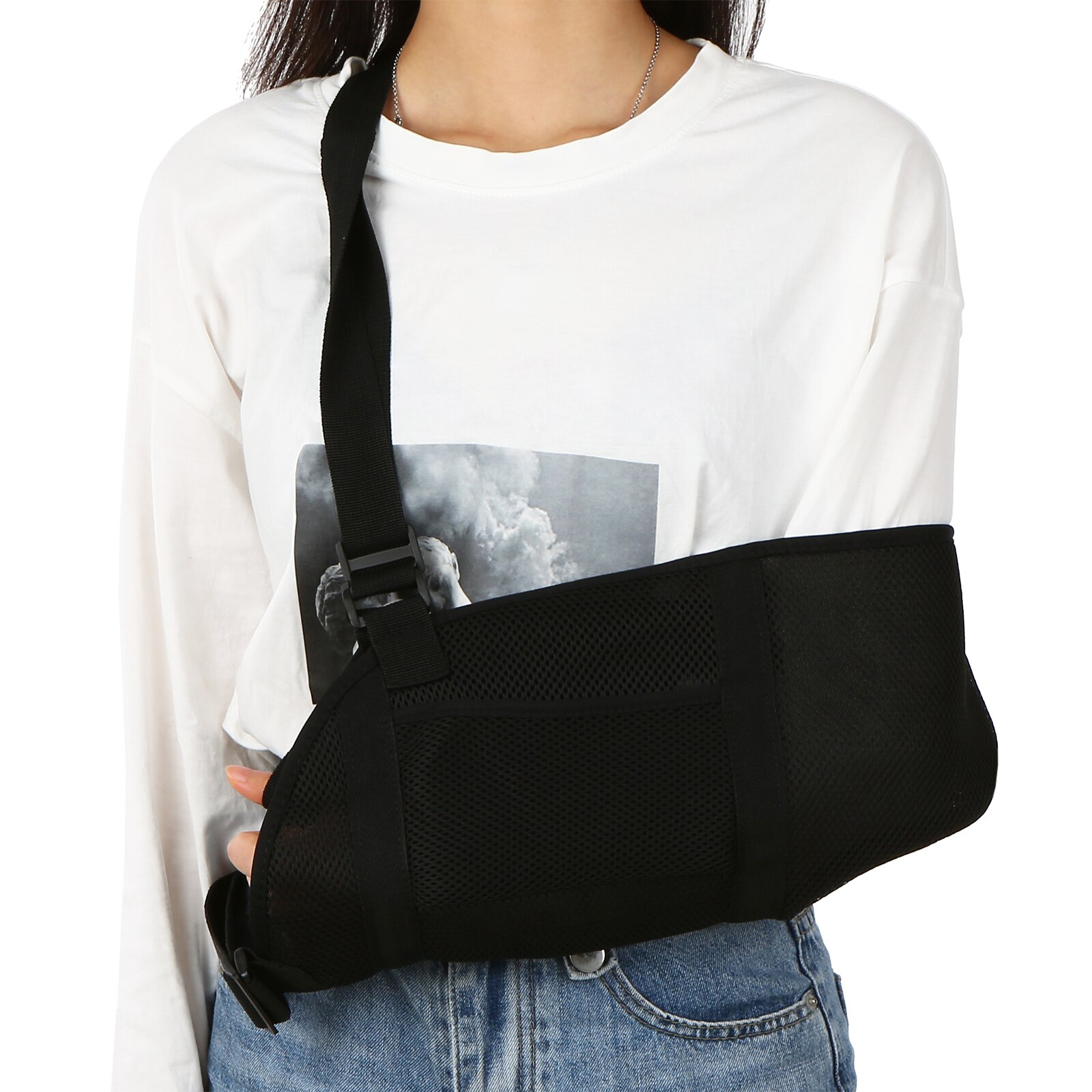 1Pc Adjustable Breathable Arm Sling with Waist Strap Lightweight Arm Wrist Fracture Support Strap Shoulder Injury Fixation Belt