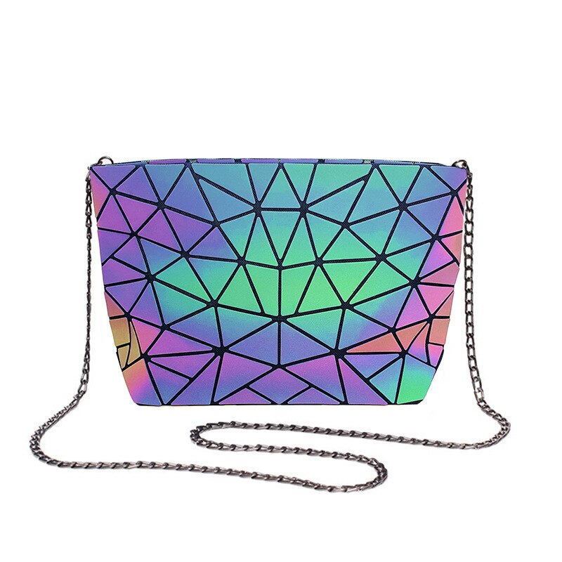 Crocrogo feminino geométrica luminosa bolsas de ombro para meninas marca moda reflexiva cosméticos messanger metal corrente bolsa sacos: 3118
