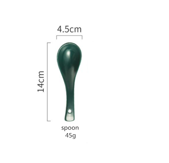 Green And Beige Matte Ceramic Steak Food Plate Nordic Style Tableware Bowl Ins Dinner Dish High End Porcelain Dinnerware: g spoon