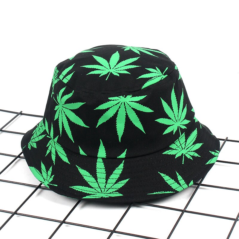 1 pièces unisexe feuille d'érable impression Panama seau chapeau femmes hommes rue Hip Hop casquette Couple plat été feuille casquettes pêcheur chapeaux: A