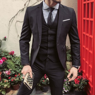 ZOGAA traje de para hombre, traje de boda ajustado Formal para negocios, traje de novio para hombre, traje de 3 piezas, traje de doble pecho para hombre: Black / S