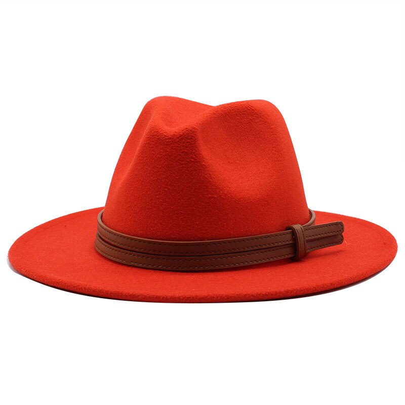 Chapeau fedora d'hiver en laine pour femme, casquette en feutre à large bord, chapeau trilby pour homme, panama, fête formelle, haut-de-forme, 19 couleurs: Rouge orangé
